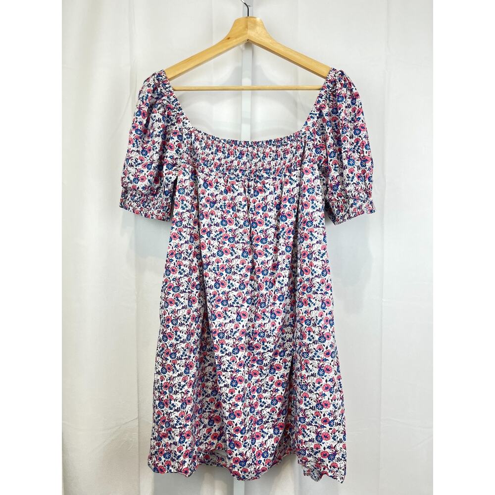 MILLE Jane Dress Floral Smocked Short Sleeve Above Knee Cotton Voile Multi S M